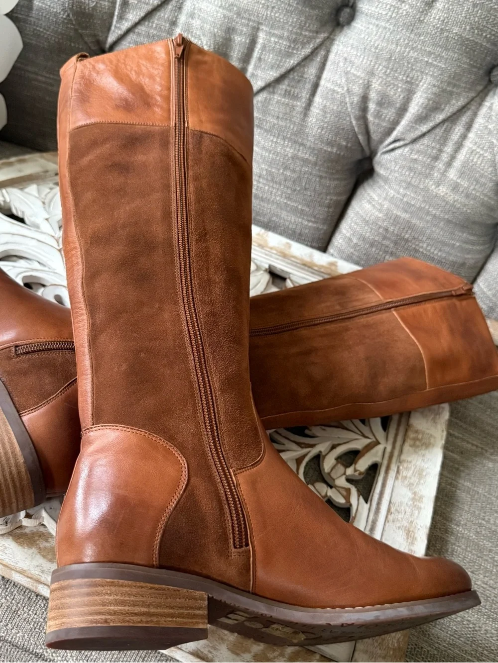Chocolat Blu Two-Tone Cognac Leather & Suede Over-the-Knee Boots